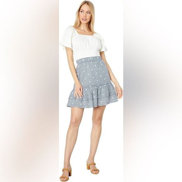 NWOT Madewell | Plus Embroidered Tiered Pull On Mini Skirt in Gingham Check - Picture 1 of 13